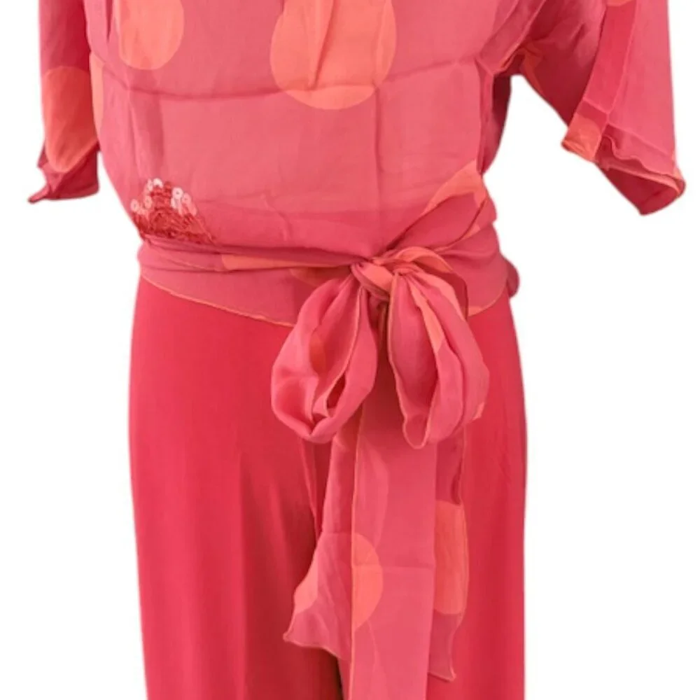 Genny Women's Pink Coral Sequin Top and Pants Set Made in Italy Designer 12 EUC